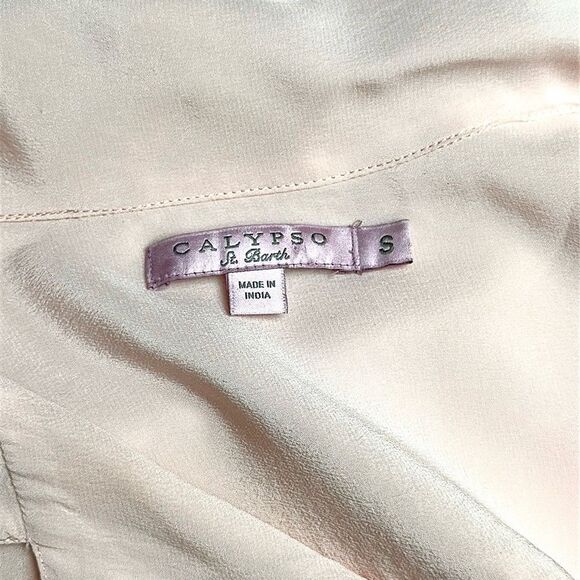 Calypso St Barth Silk Blouse Tunic Semi Sheer Peach Pink Long Sleeve Relaxed S - Picture 10 of 12